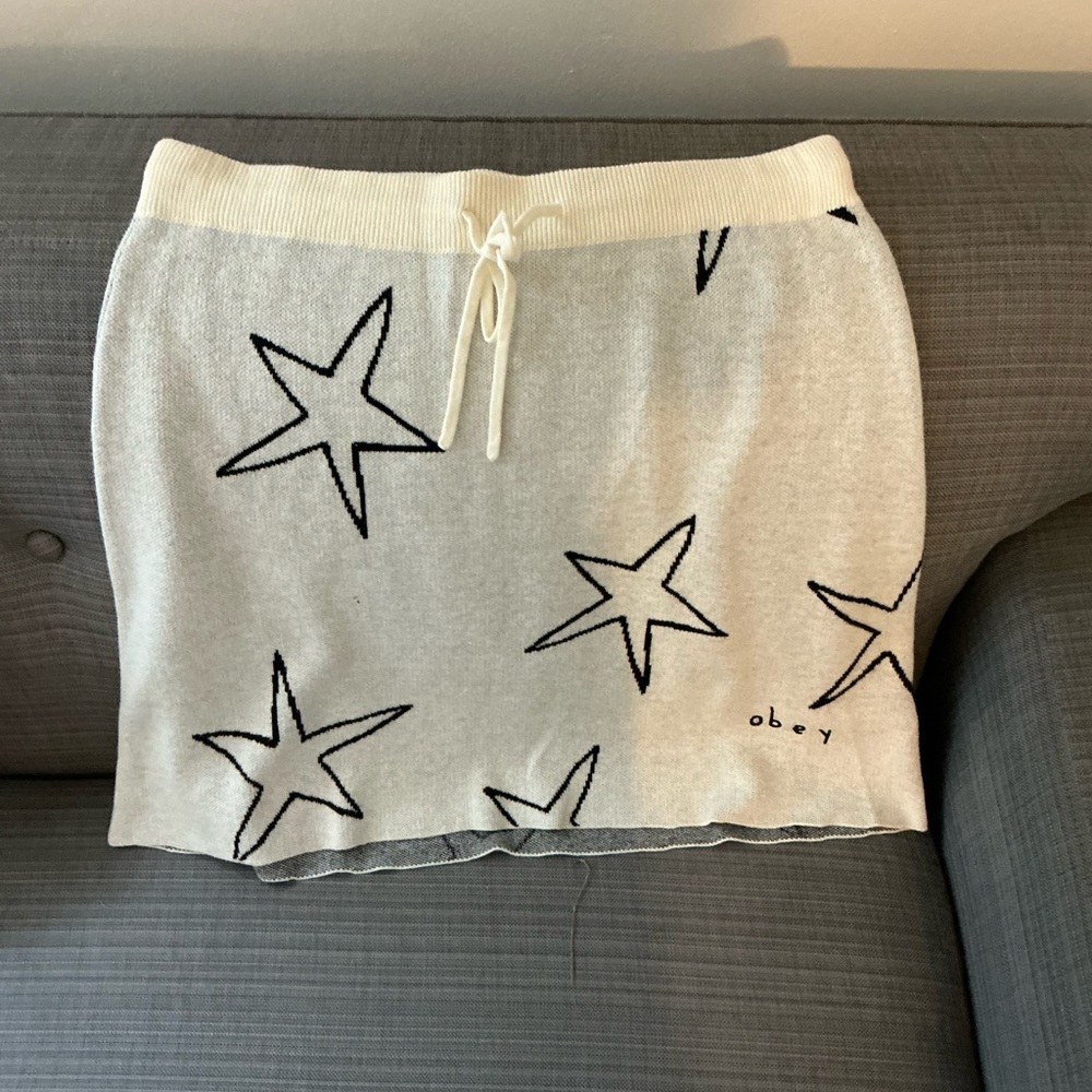 Obey Cream Star Pattern Mini Skirt